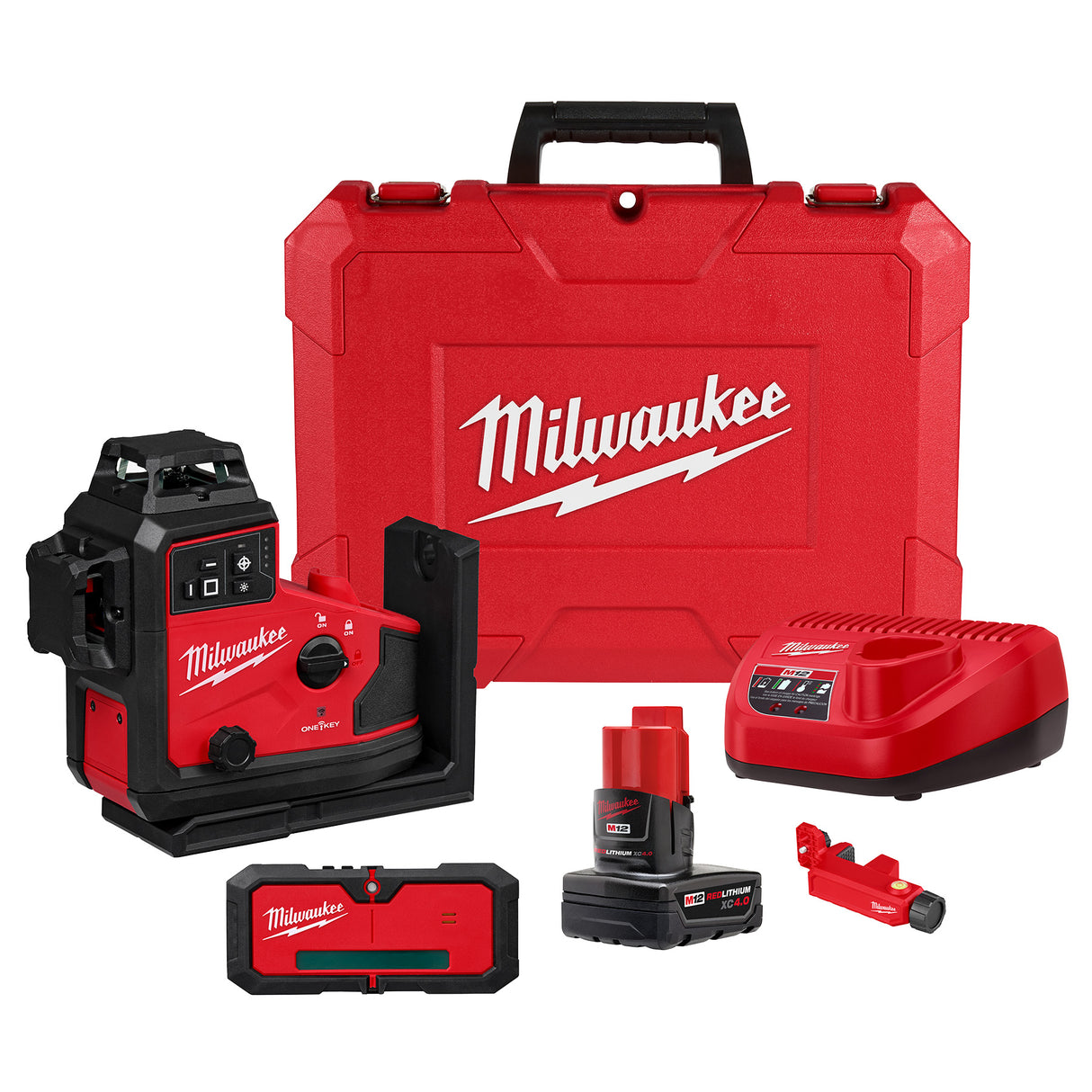 Milwaukee 3642-21 M12™ Green 360° 3-Plane Laser w/Automatic Alignment & Receiver