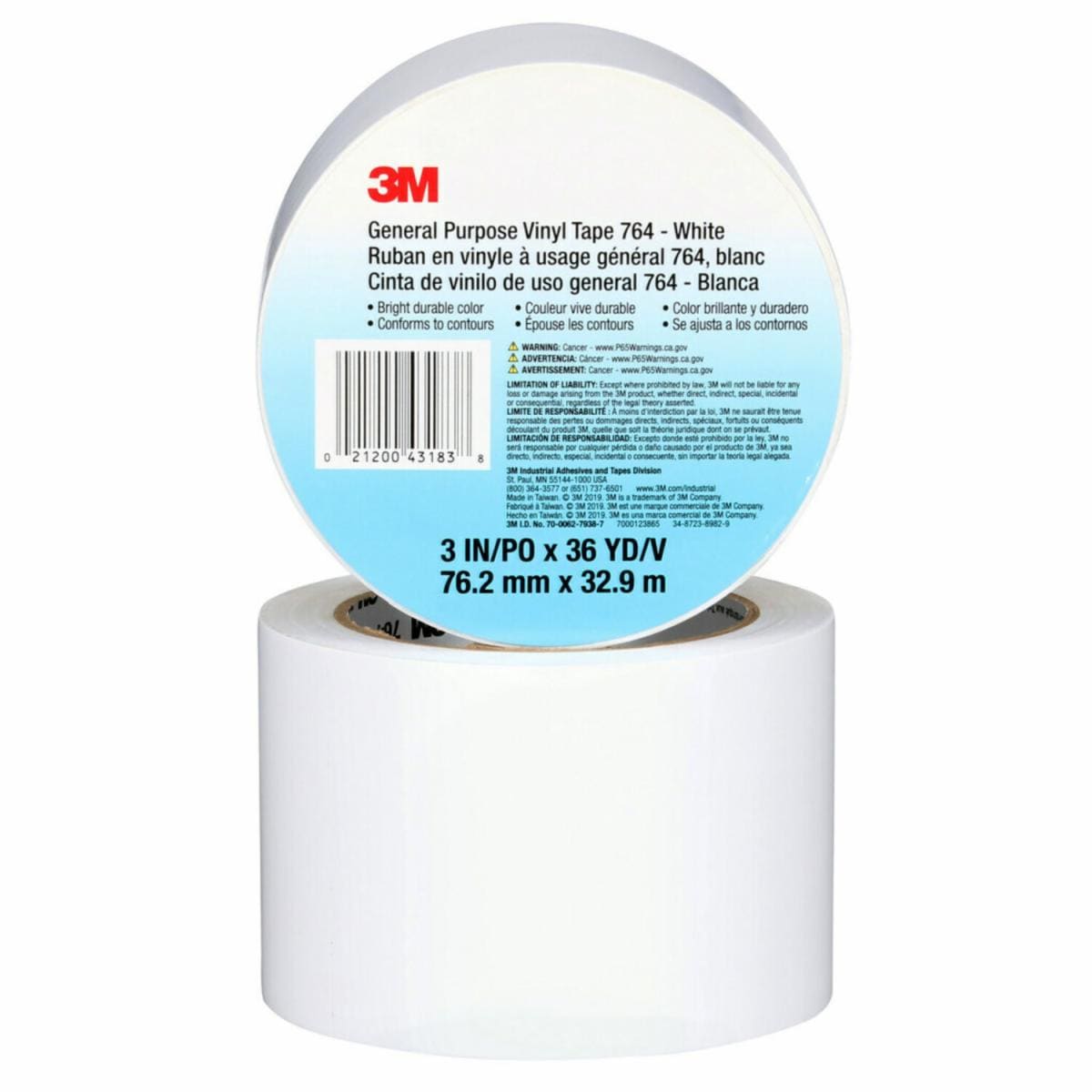 3M 3" General Purpose Vinyl Tape - White