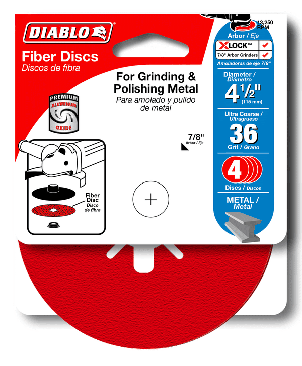 DIABLO CDF045036S04G 4-1/2" 36-Grit Fiber Discs for Metal (4-pk)