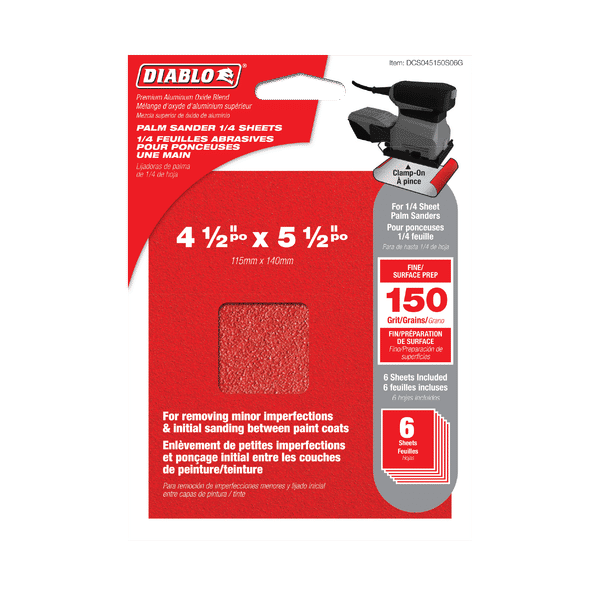 DIABLO DCS045150S06G 4-1/2" x 5-1/2" 150-Grit Palm Sander 1/4 Sanding Sheets (6-pk)