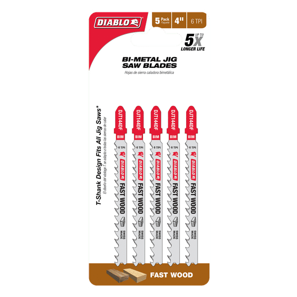 DIABLO DJT144DF5 4" 6TPI Bi-Metal Jig Saw Blades for Wood (5-pk)