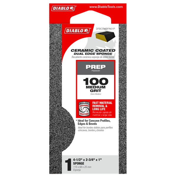 DIABLO DFBCOMBFIN01G 4" x 2-1/2" x 1" 100-Grit Dual-Edge Sanding Sponge
