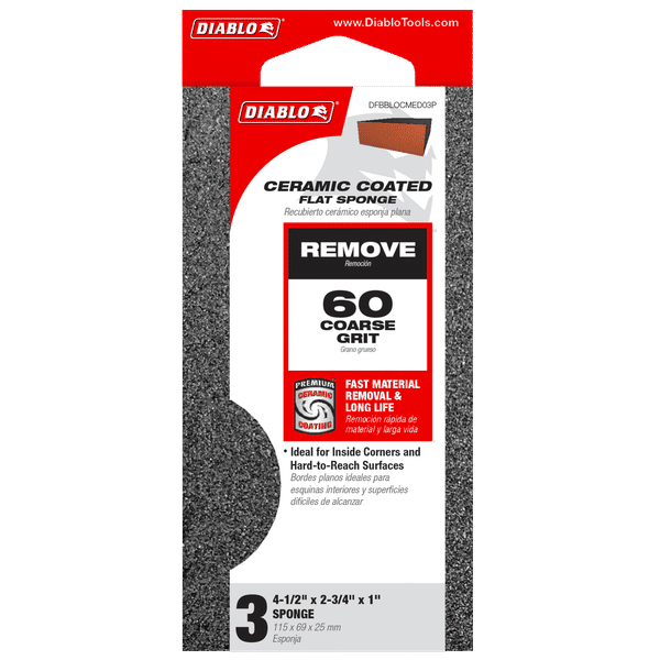 DIABLO DFBBLOCMED03G 4" x 2-1/2" x 1" 60-Grit Flat Edge Sanding Sponges (3-pc)