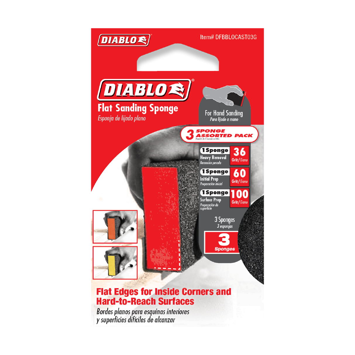 DIABLO DFBBLOCAST03G 4" x 2-1/2" x 1" Assorted Flat Edge Sanding Sponges (3-pc)