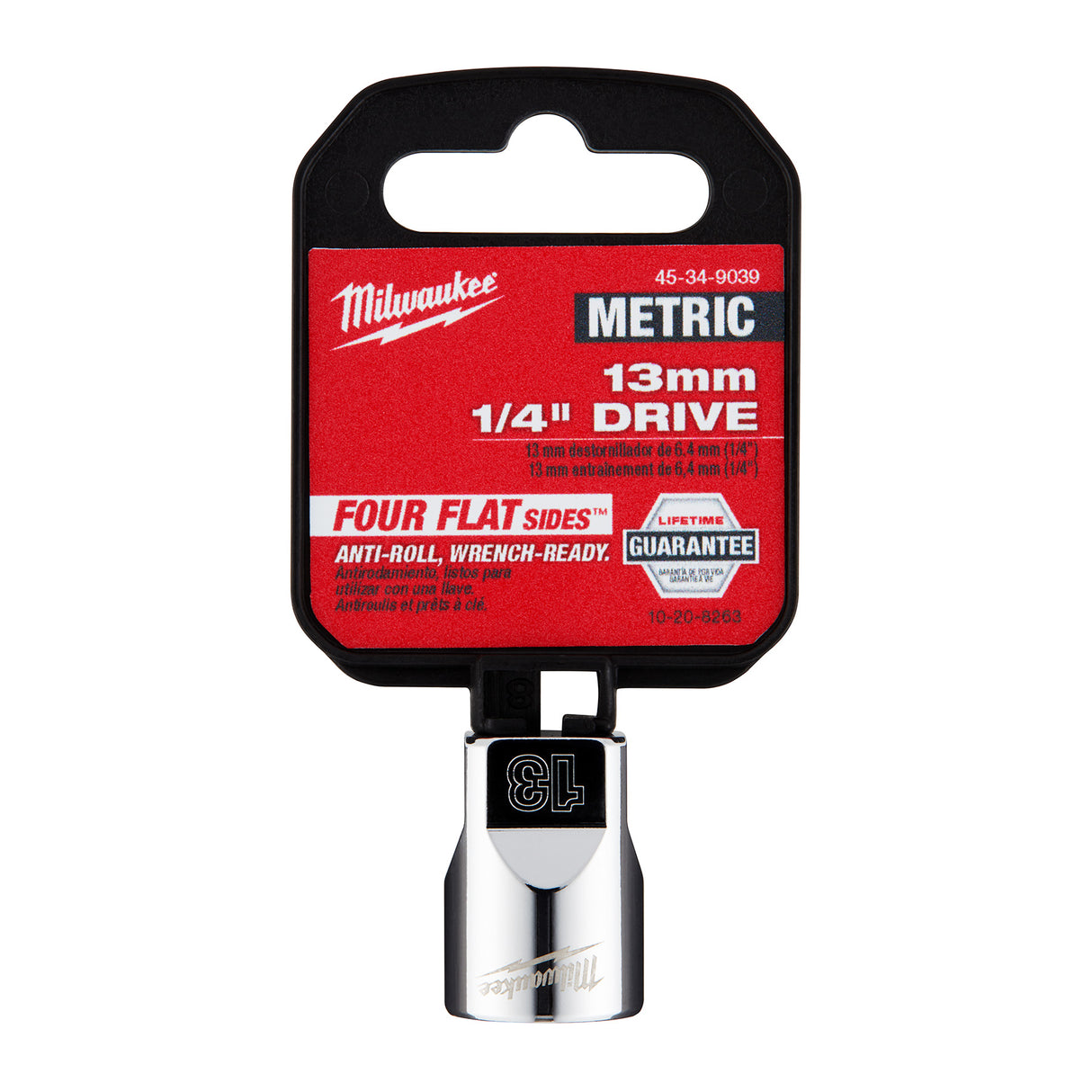 Milwaukee 1/4" Drive 13mm Metric Socket with FOUR FLAT™ Sides 45-34-9039