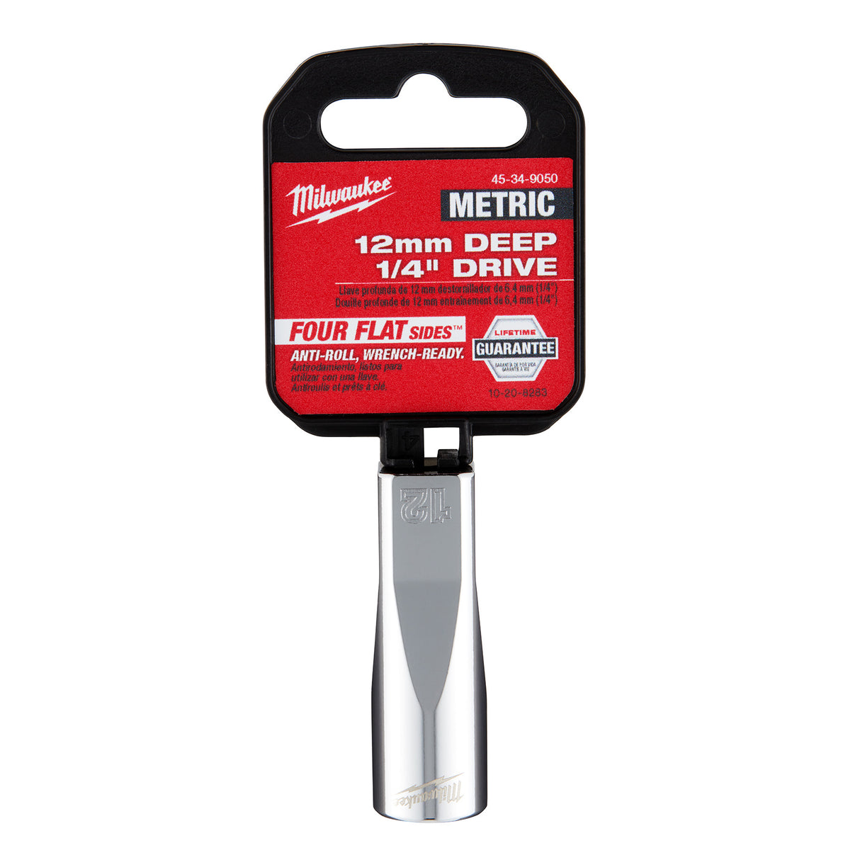 Milwaukee 1/4" Drive 12mm Metric Deep Socket with FOUR FLAT™ Sides 45-34-9050
