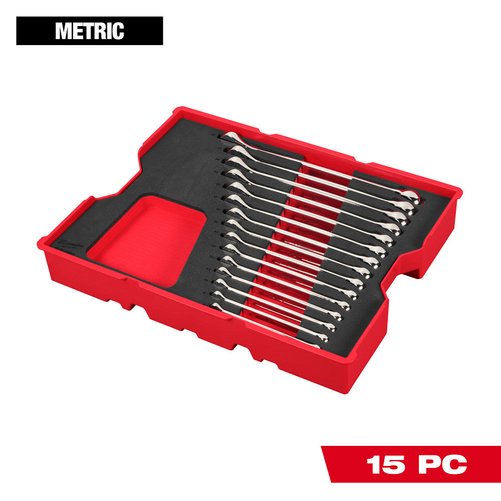 Milwaukee 48-22-0154 15pc. Metric Combination Wrench Set with Tray for PACKOUT™ Drawers