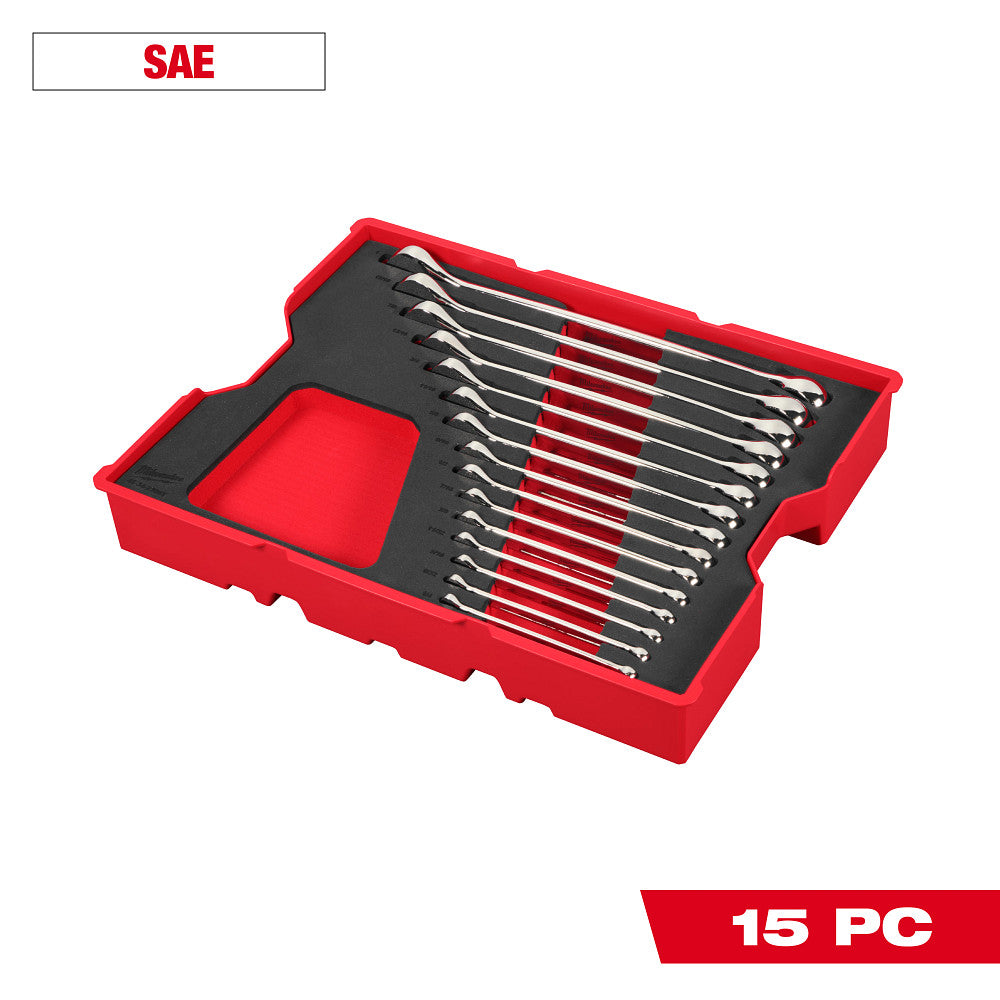 Milwaukee 48-22-0155 15pc. SAE Combination Wrench Set with Tray for PACKOUT™ Drawers