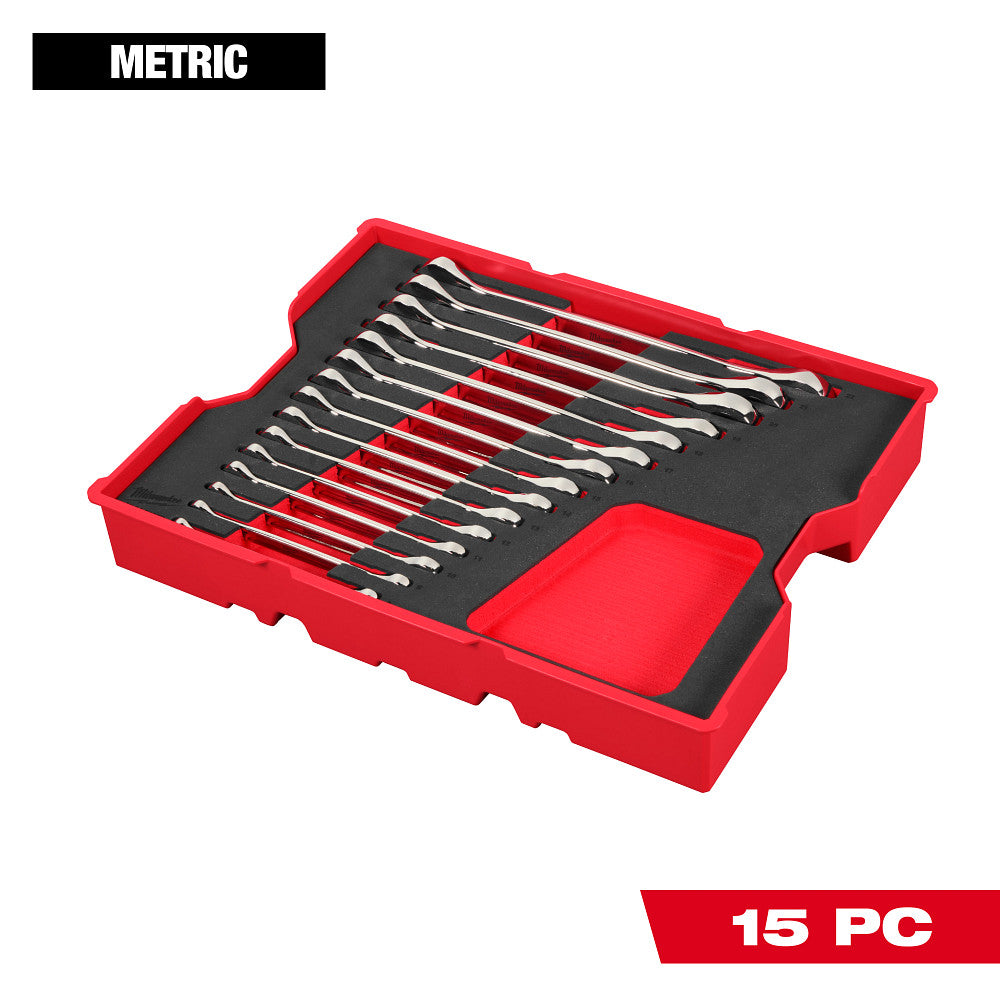 Milwaukee 48-22-0156 15pc. Metric Ratcheting Combination Wrench Set with Tray for PACKOUT™ Drawers