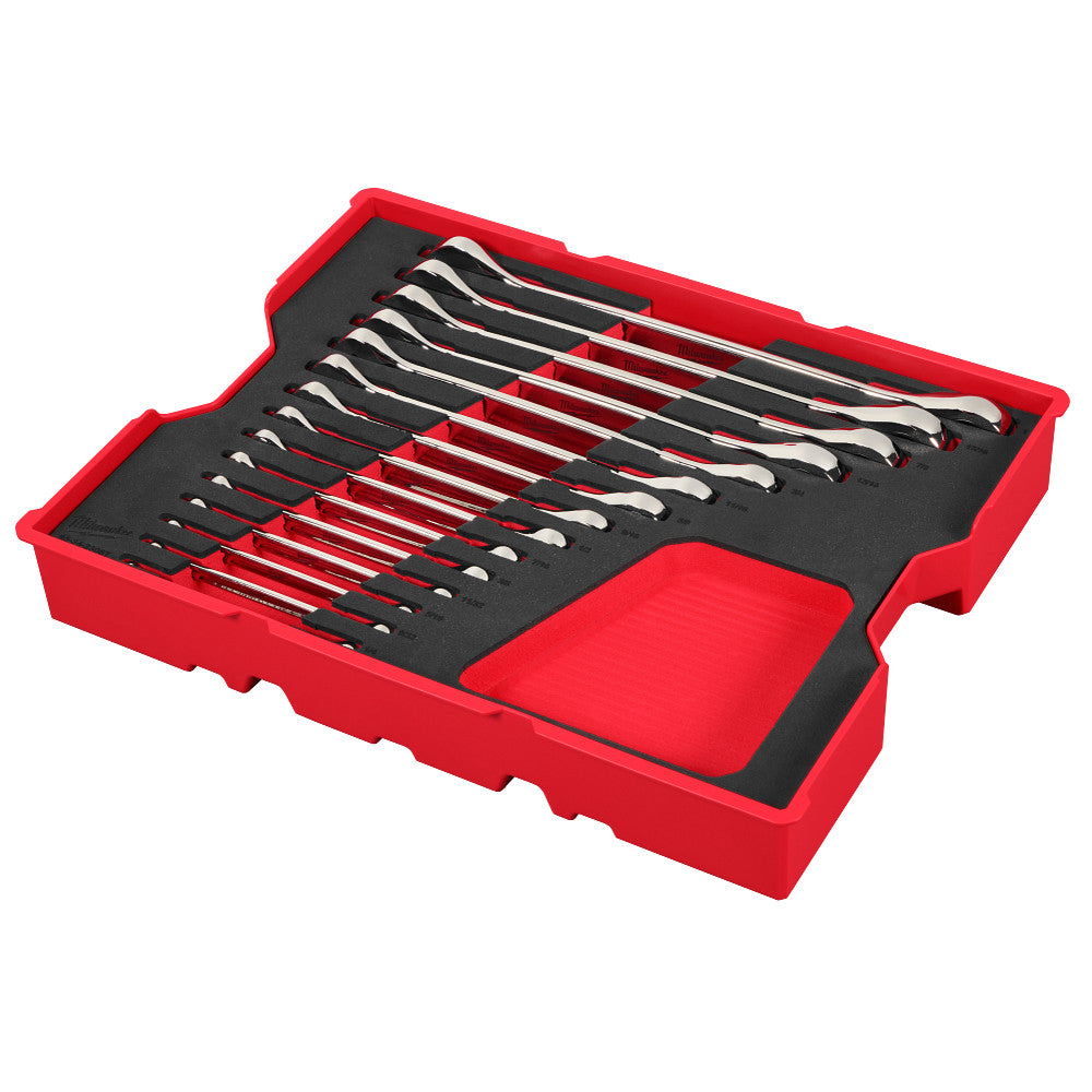 Milwaukee 48-22-0157 15pc. SAE Ratcheting Combination Wrench Set with Tray for PACKOUT™ Drawers