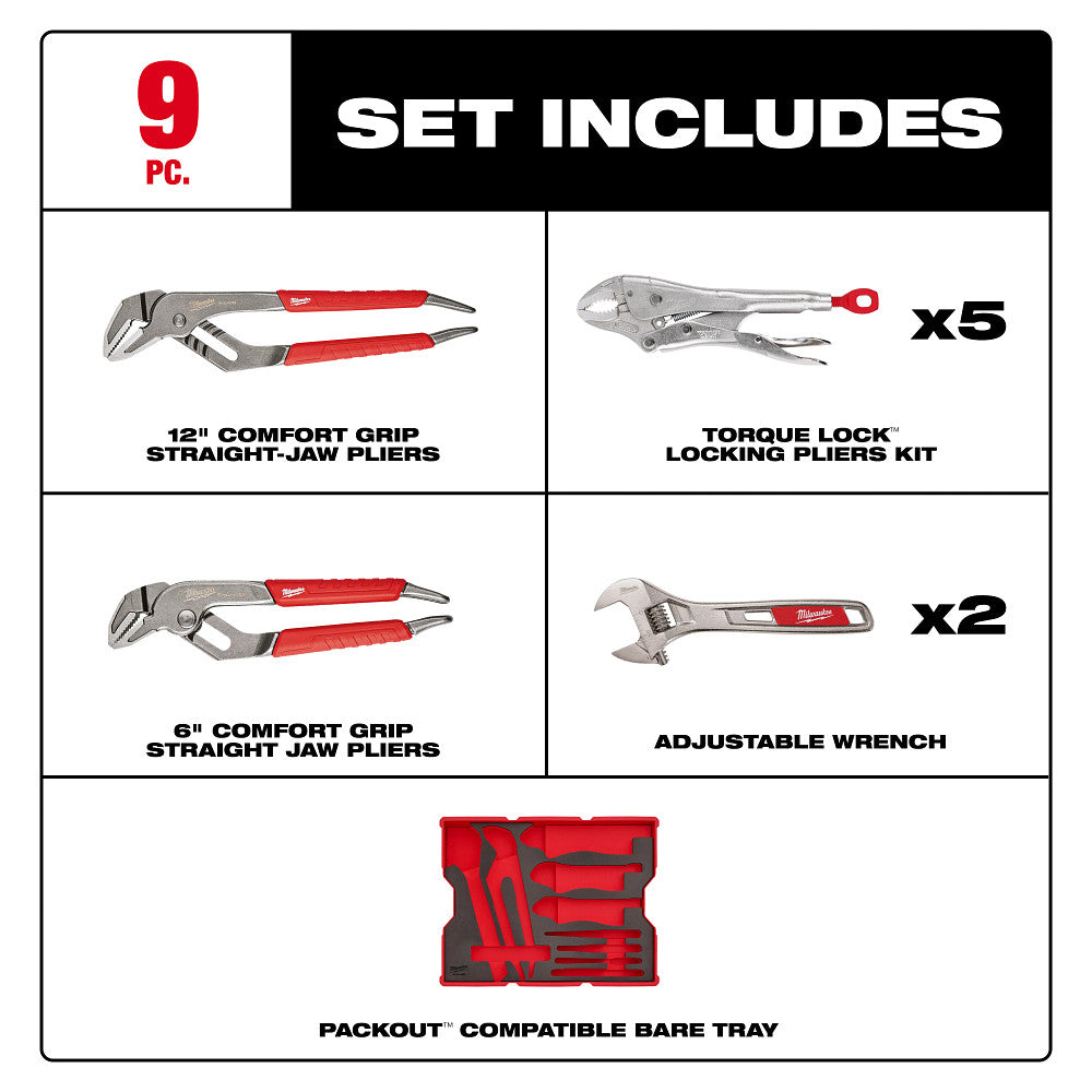 Milwaukee 48-22-0160 9pc. Pliers & Wrench Set with Tray for PACKOUT™ Drawers