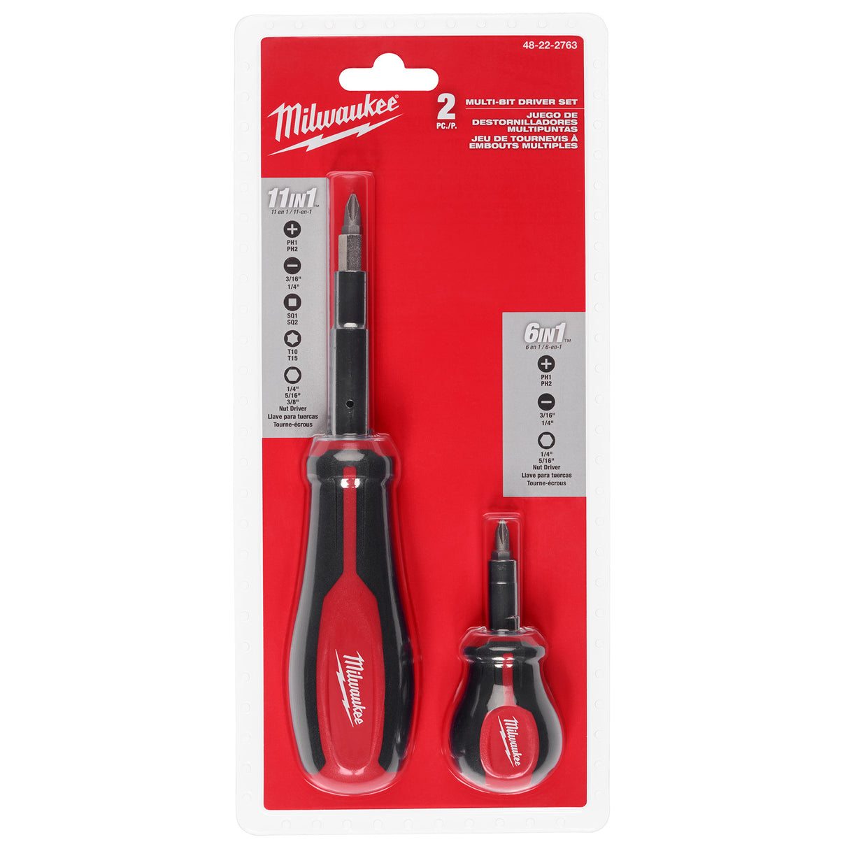 Milwaukee 48-22-2763 2pc 11-in-1 Multi-Bit Screwdriver and 6-IN-1 Stubby Multi-Bit Screwdriver Set