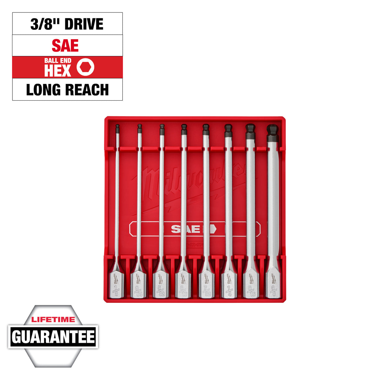 Milwaukee 48-22-9549 8pc 3/8" Drive Long Ball End Hex Bit Socket Set - SAE