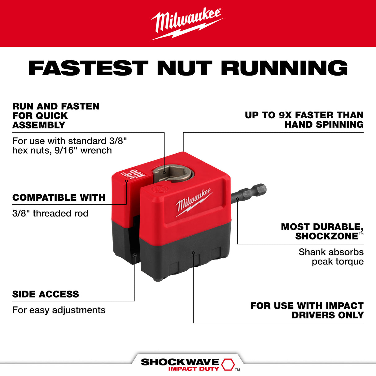 Milwaukee 48-32-2391 SHOCKWAVE™ Impact Duty 3/8" Threaded Rod Nut Runner