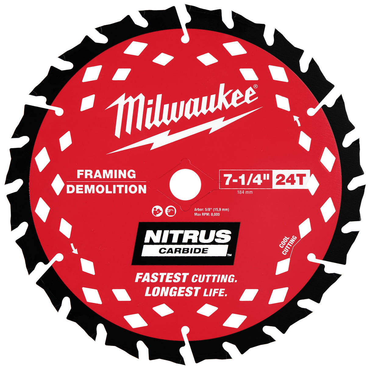 Milwaukee 48-41-0750 7-1/4” 24T NITRUS™ Carbide Framing & Demolition Circular Saw Blade