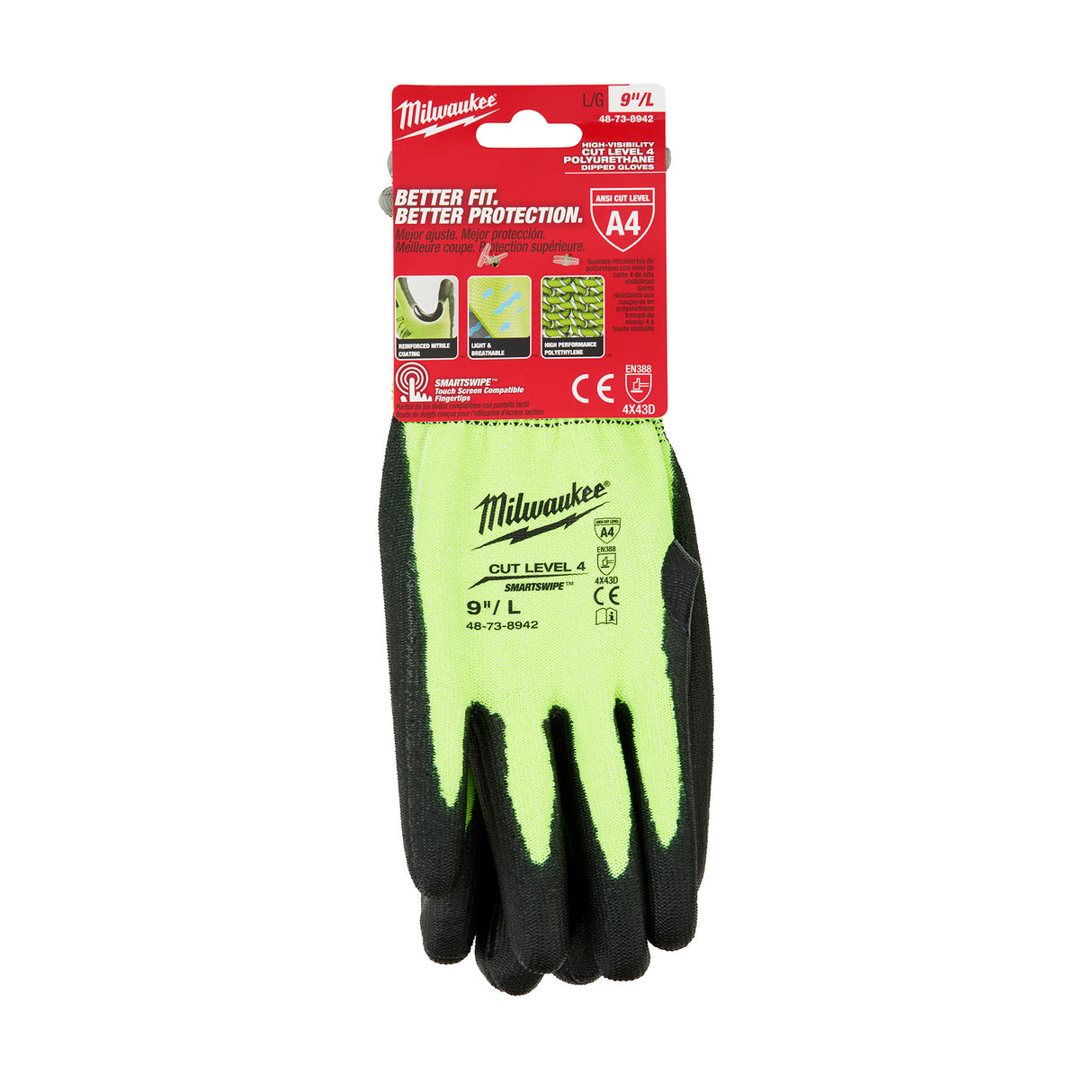 Milwaukee 48-73-8942 High Visibility Cut Level 4 Polyurethane Dipped (Large)