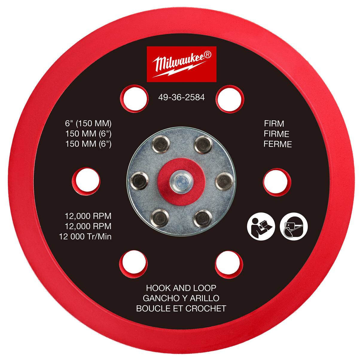 Milwaukee 49-36-2584 6" Hook & Loop Random Orbital Sander Backing Pad - Firm