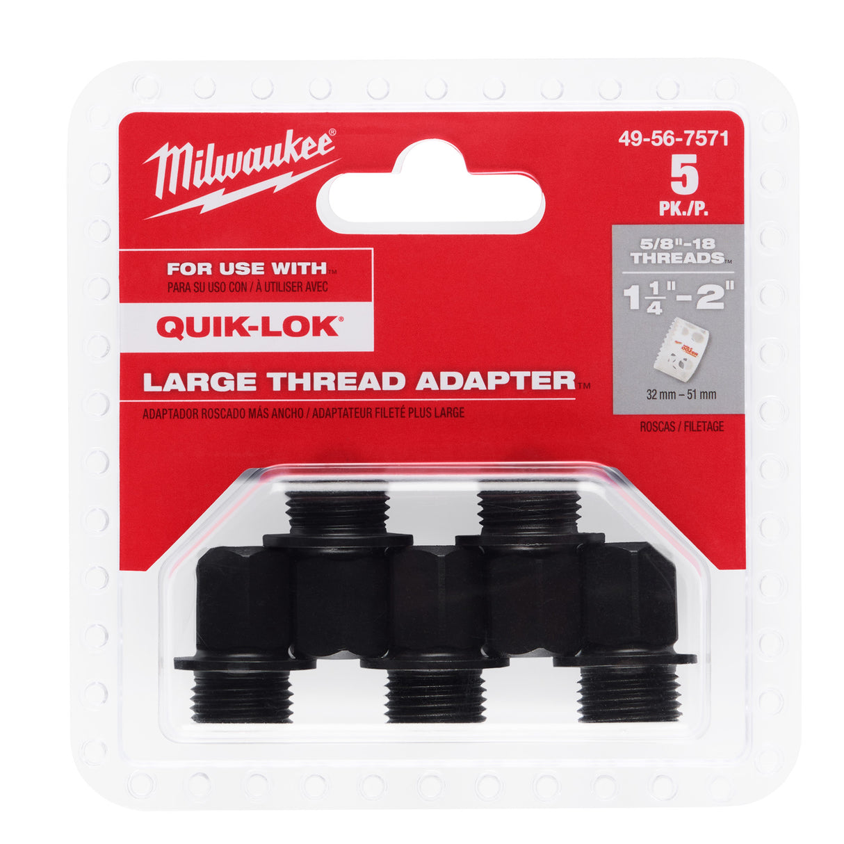 Milwaukee 49-56-7571 5PK Large Thread Adapters for QUIK-LOK™ Arbors