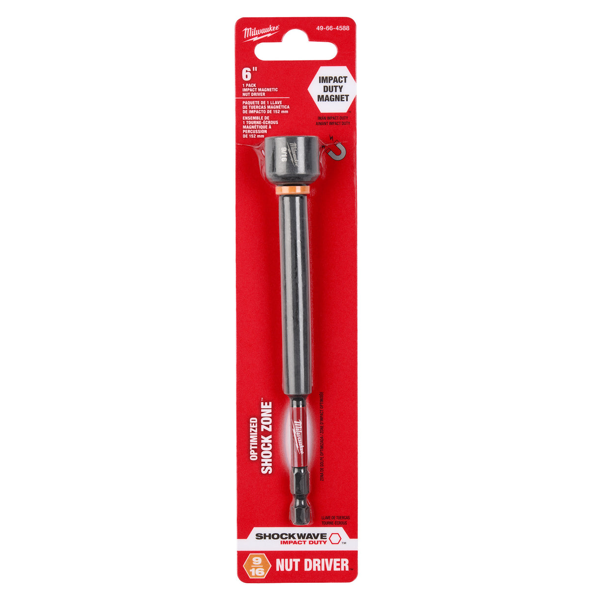 Milwaukee 49-66-4588 9/16" x 6" Magnetic Nut Driver - SHOCKWAVE Impact Duty