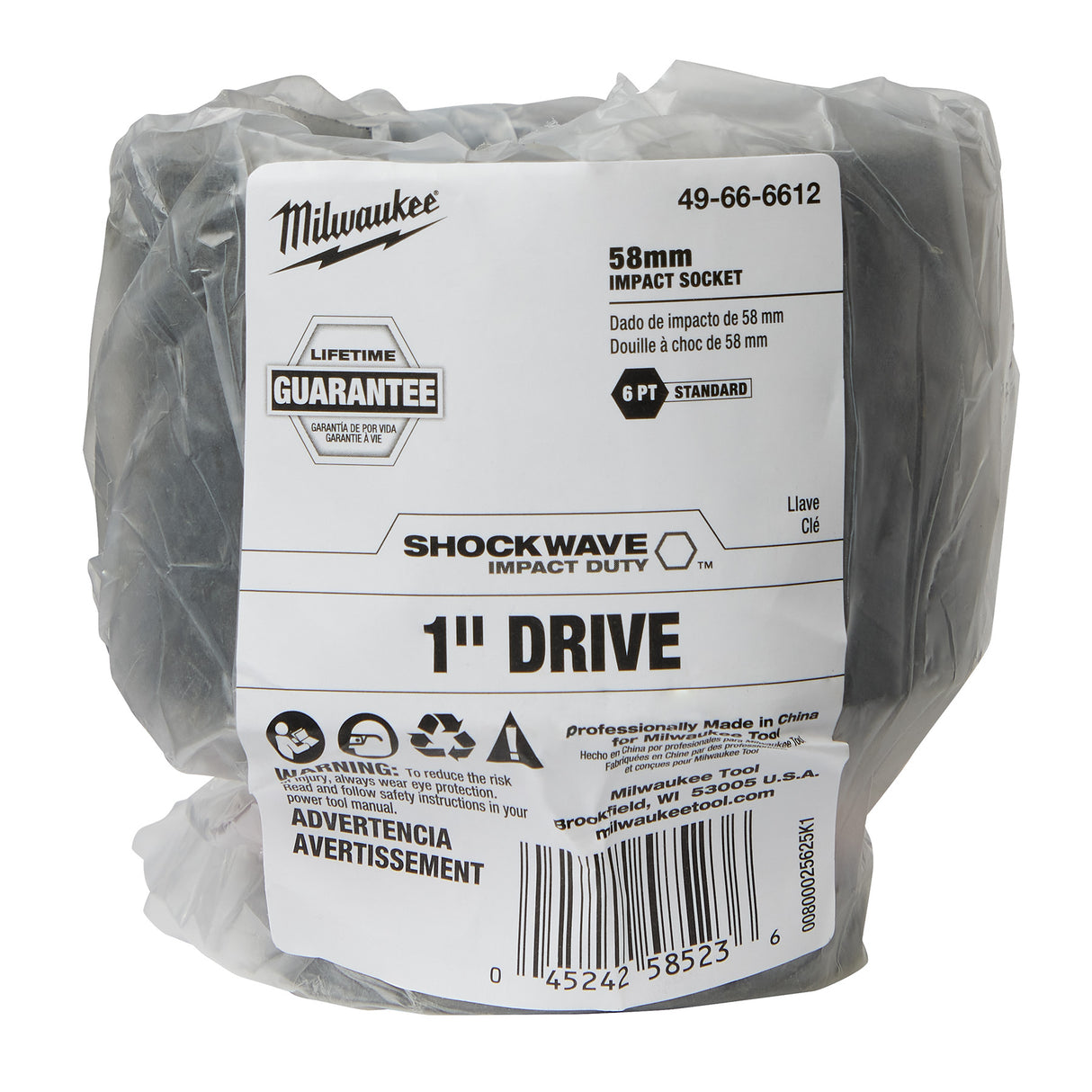 Milwaukee SHOCKWAVE™ Impact Duty 1" Drive 58MM Standard 6 Point Socket 49-66-6612