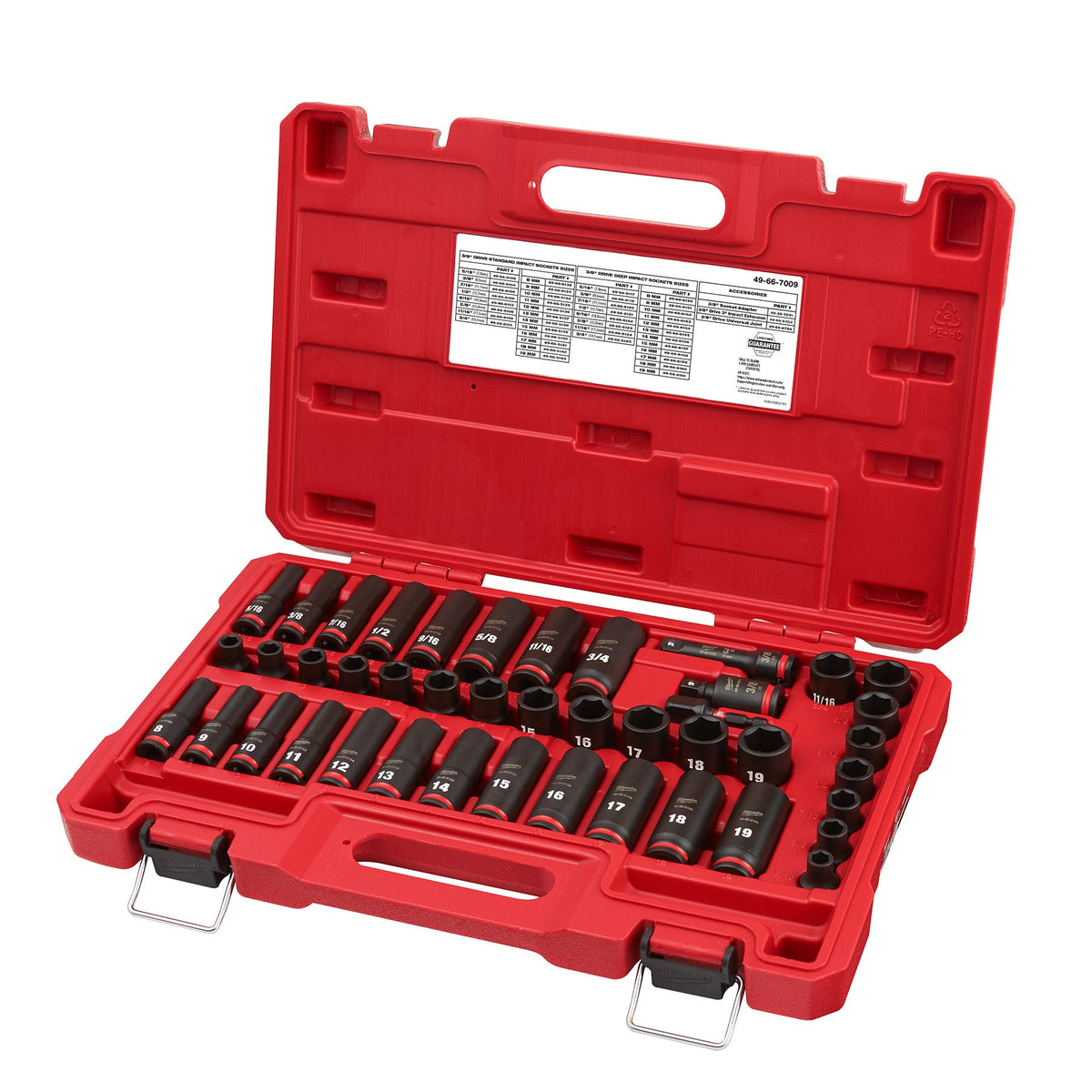 Milwaukee 49-66-7009 43PC SHOCKWAVE™ Impact Duty 3/8" Drive SAE & Metric Deep 6 Point Socket Set
