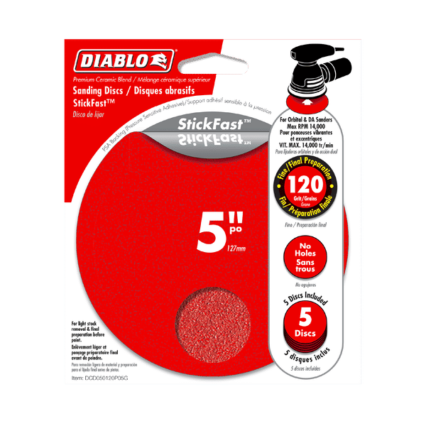 DIABLO DCD050120P05G 5" 120-Grit ROS StickFast™ Sanding Discs(5-pk)
