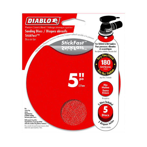 DIABLO DCD050180P05G 5" 180-Grit StickFast™ ROS Sanding Discs (5-pk)
