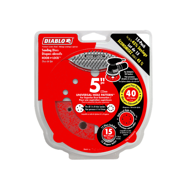 DIABLO DCD050040H15G 5" 40-Grit Hook & Lock™ ROS Sanding Discs (15-pk)