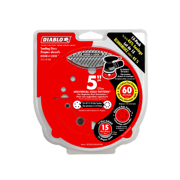 DIABLO DCD050060H15G 5" 60-Grit Hook & Lock™ ROS Sanding Discs (15-pk)