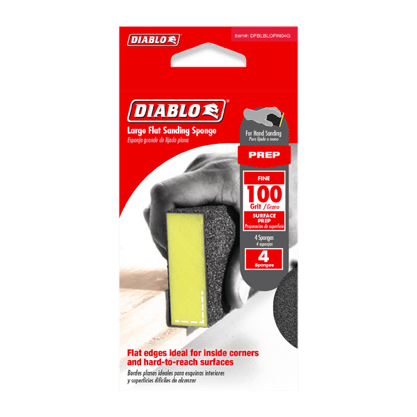 DIABLO DFBLBLOFIN04G 5" x 3" x 1" 100-Grit Large Flat Edge Sanding Sponges (4-pk)