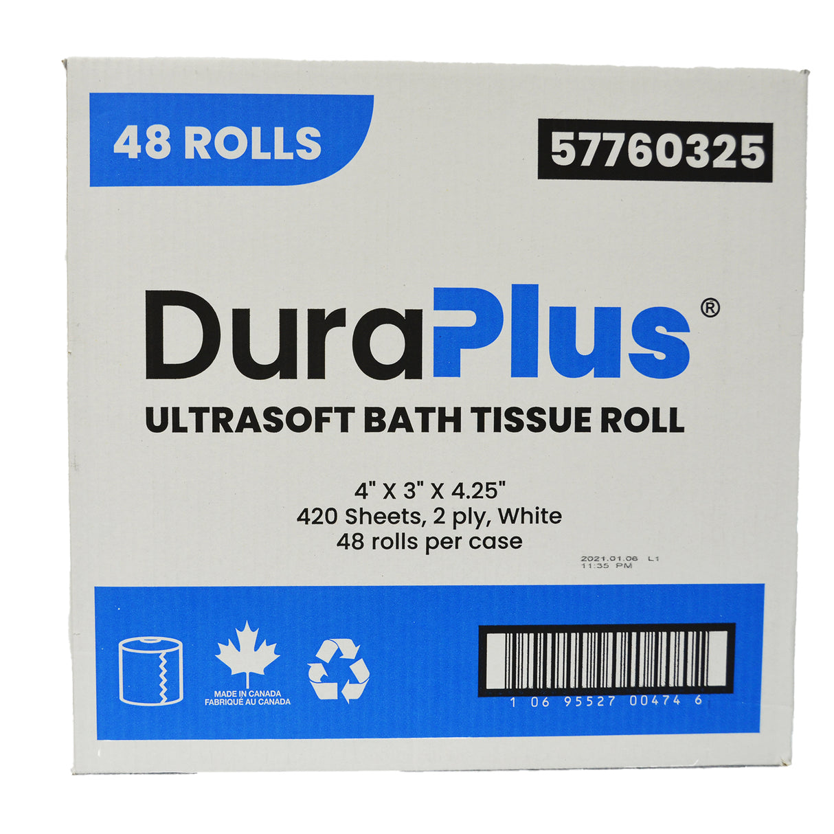 DuraPlus Bathroom Tissue 2-Ply White 48 Rolls/Case 420 Sheets/Roll - 57760325