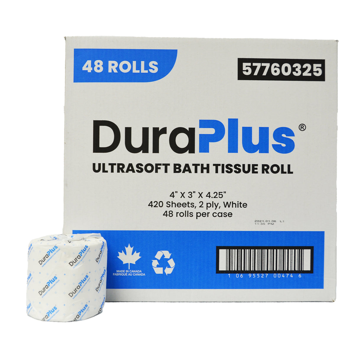 DuraPlus Bathroom Tissue 2-Ply White 48 Rolls/Case 420 Sheets/Roll - 57760325