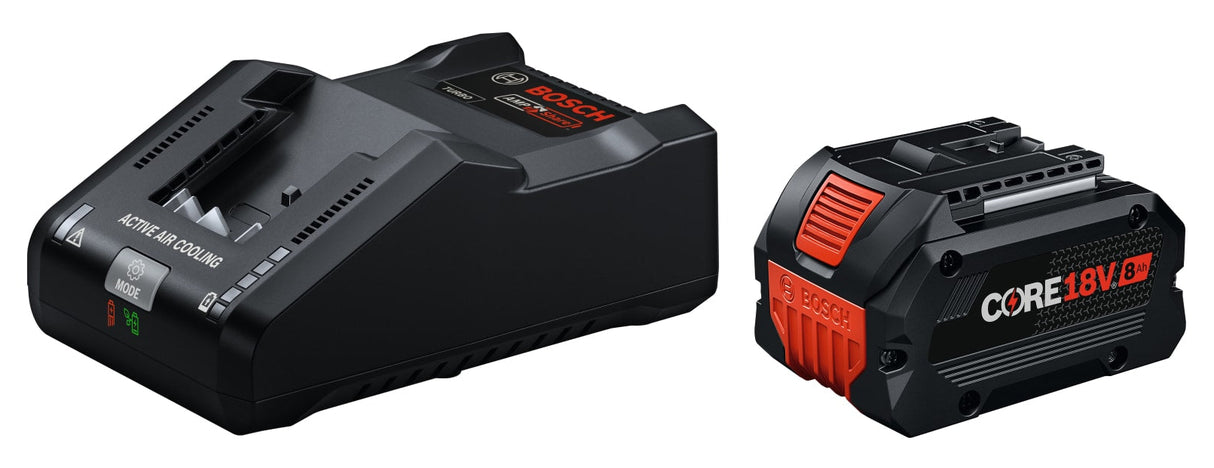 Bosch GXS18V-30N18 18V Starter Kit with (1) CORE18V® 8 Ah High Power Battery and (1) 18V 16 Amp Battery Turbo Charger