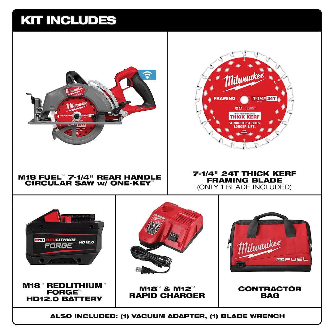 Milwaukee 2931-21HD kit contents with saw battery charger blade and bag