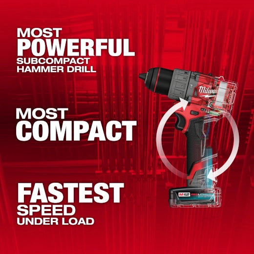 Milwaukee 3404 M12 FUEL hammer drill compact size image