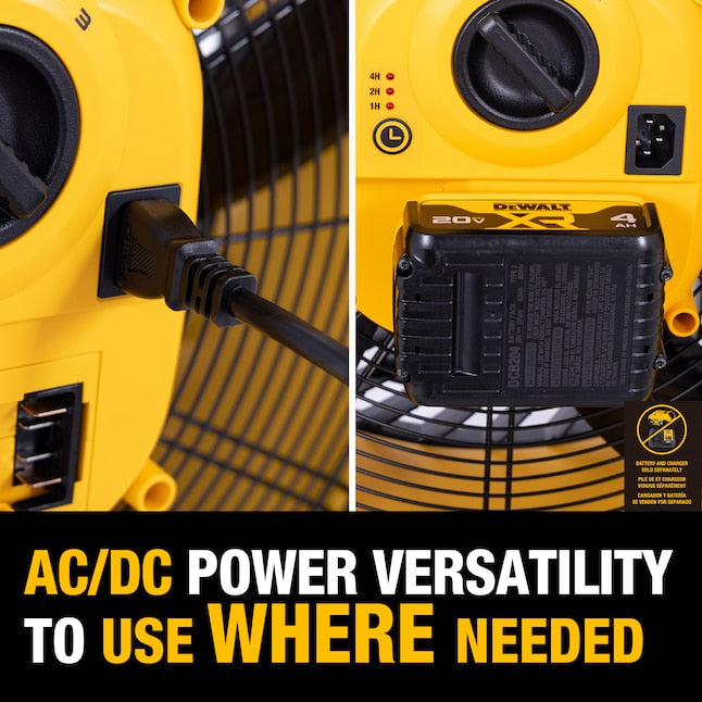 DEWALT DXF1850B 18" 20V AC/DC 3-Speed Drum Fan Tool with Adapter Cord