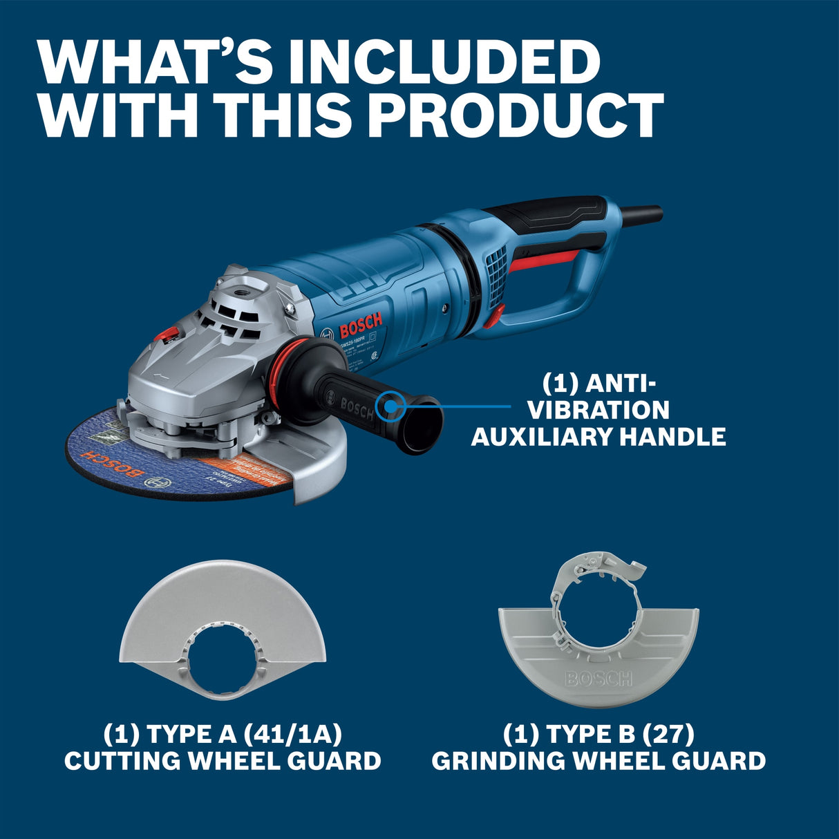 BOSCH GWS25-180PR 7 In. Large Angle Grinder – 15 Amp W/ No-Lock On Trigger Switch and Rotatable Main Handle