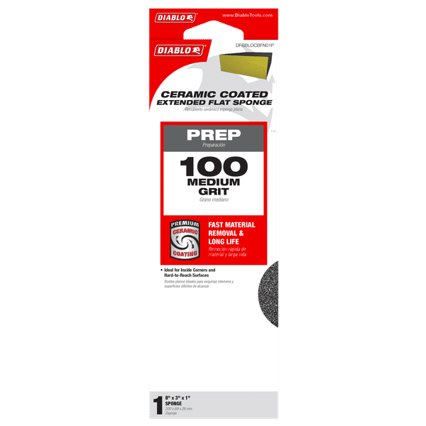 DIABLO DFBBLOCBFN01G 8" x 3" x 1" 100-Grit Extended Flat Edge Sanding Sponge