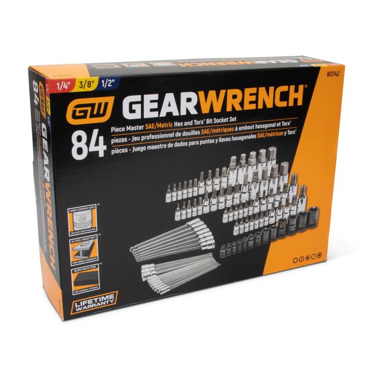 GEARWRENCH 80742 84 Piece 1/4", 3/8" & 1/2" Drive Hex/Ball End Hex/Tamper Proof Torx®/External Torx®/Torx® SAE/Metric Bit Set