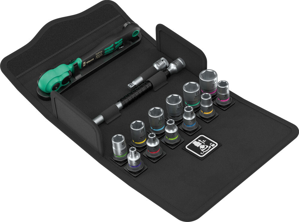 WERA 05004022001 8100 SA 13 ZYKLOP COMFORT RATCHET SET, REVERSING LEVER, 1/4" DRIVE, METRIC (15 PIECES)