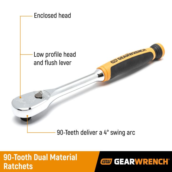 GEARWRENCH 81303T 1/2" Drive 90-Tooth Dual Material Teardrop Ratchet 11"