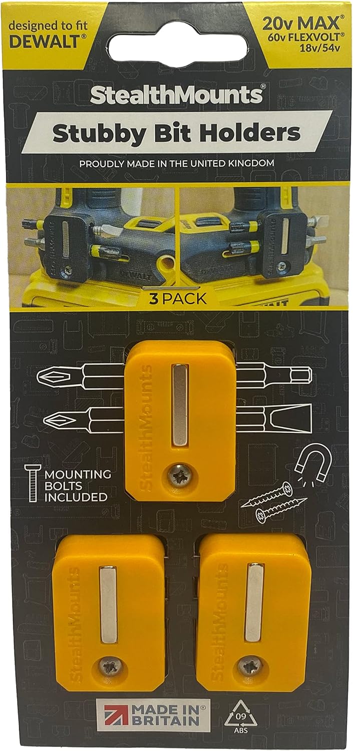 StealthMount BH-DW-S-YLW Stubby Magnetic Bit Holder for Dewalt XR & Flexvolt Tools (3 Pack) Yellow