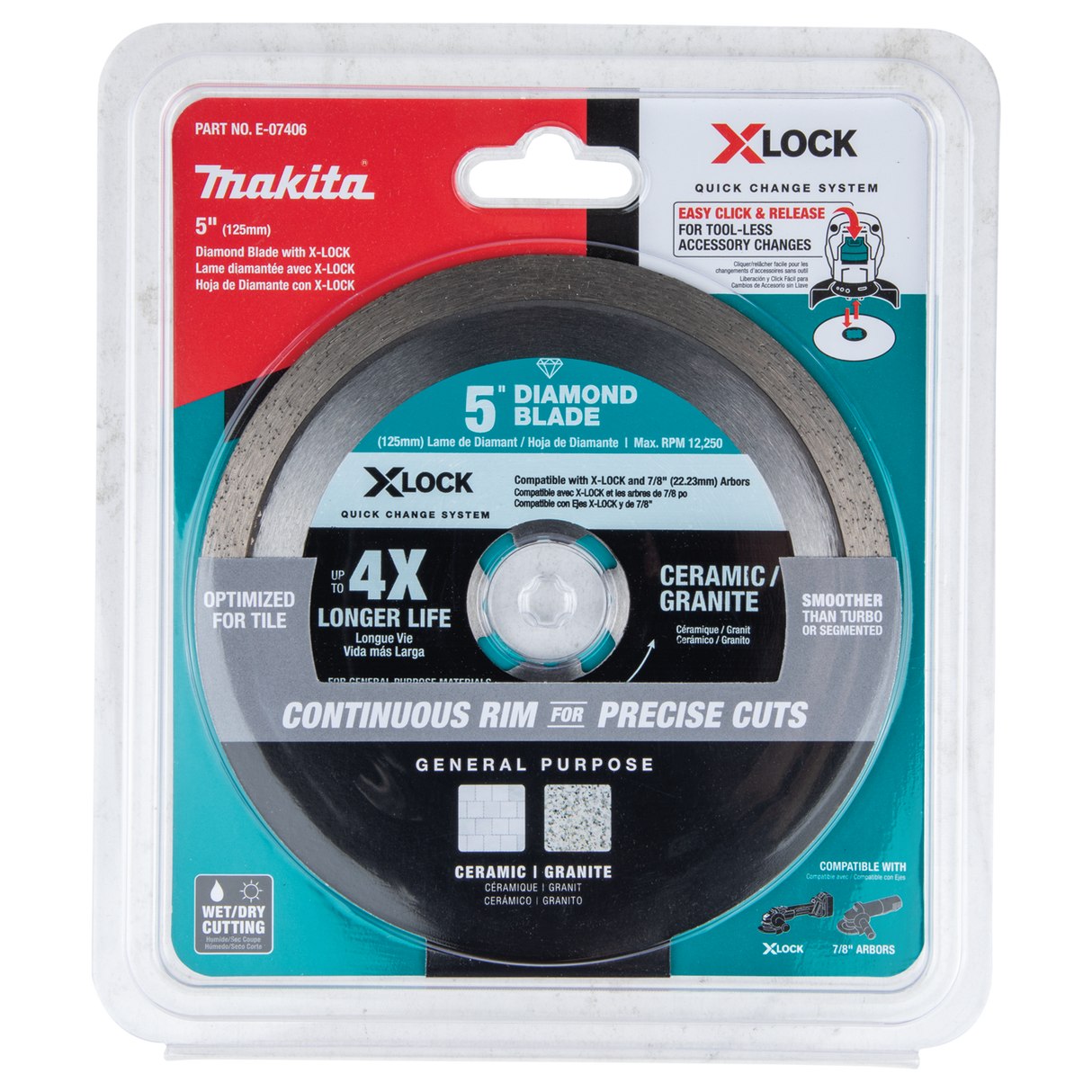 Makita E-07406 X‑LOCK 5" Continuous Rim Diamond Blade for Ceramic and Granite Cutting