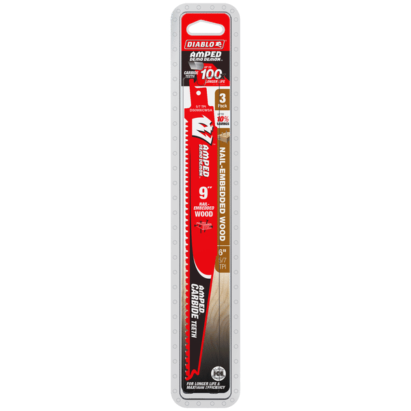 DIABLO DS0906CWSA3 9" 5/7 TPI AMPED™ Demo Demon™ Carbide Teeth Reciprocating Saw Blade for Nail-Embedded Wood