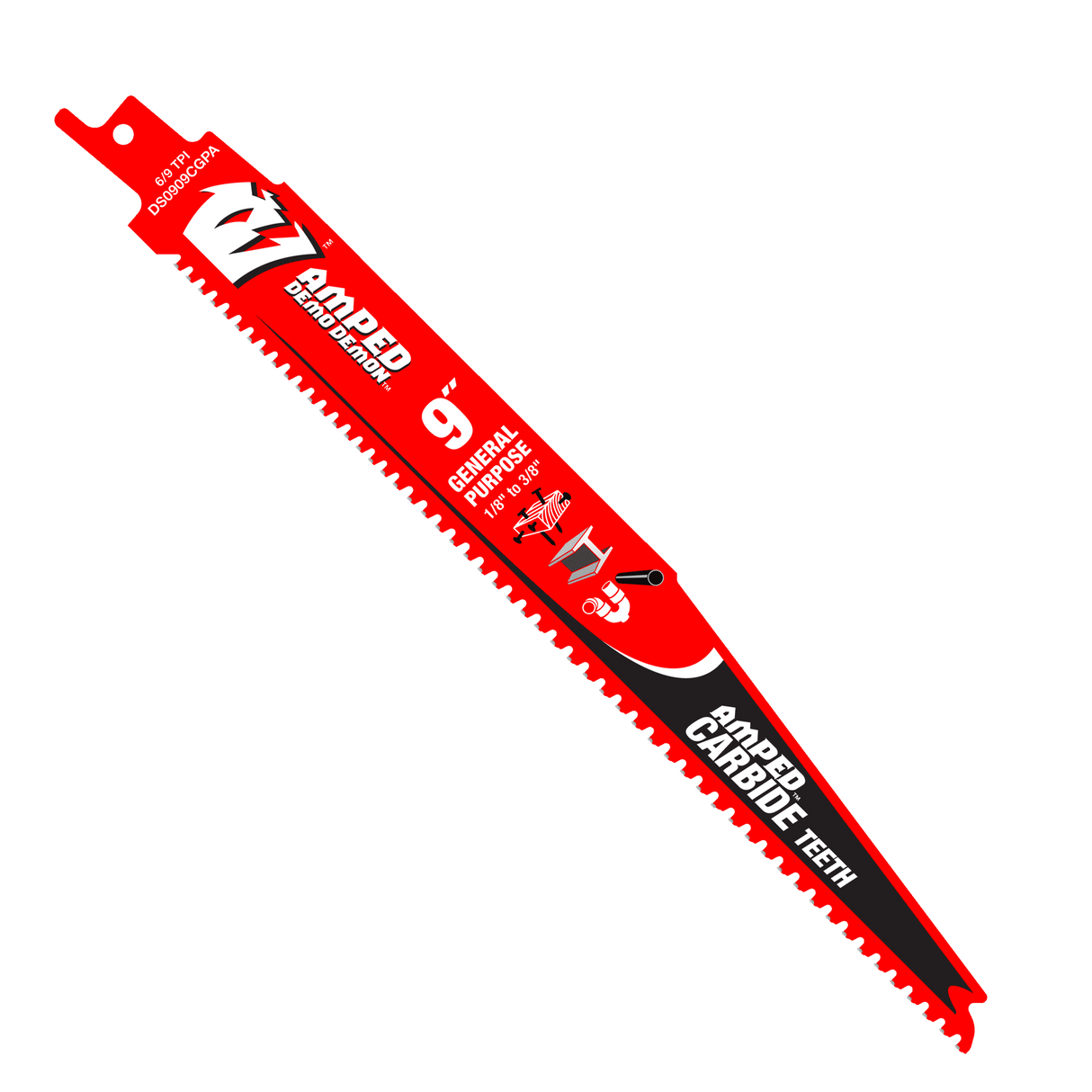DIABLO DS0909CGPA3 9" 6/9TPI AMPED™ Demo Demon™ Carbide Teeth Reciprocating Saw Blades for General Purpose Cuts (3-pk)