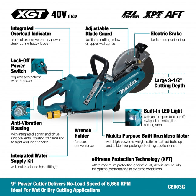 Makita CE003GZ03 40Vmax XGT Brushless 9" Power Cutter, Tool Only