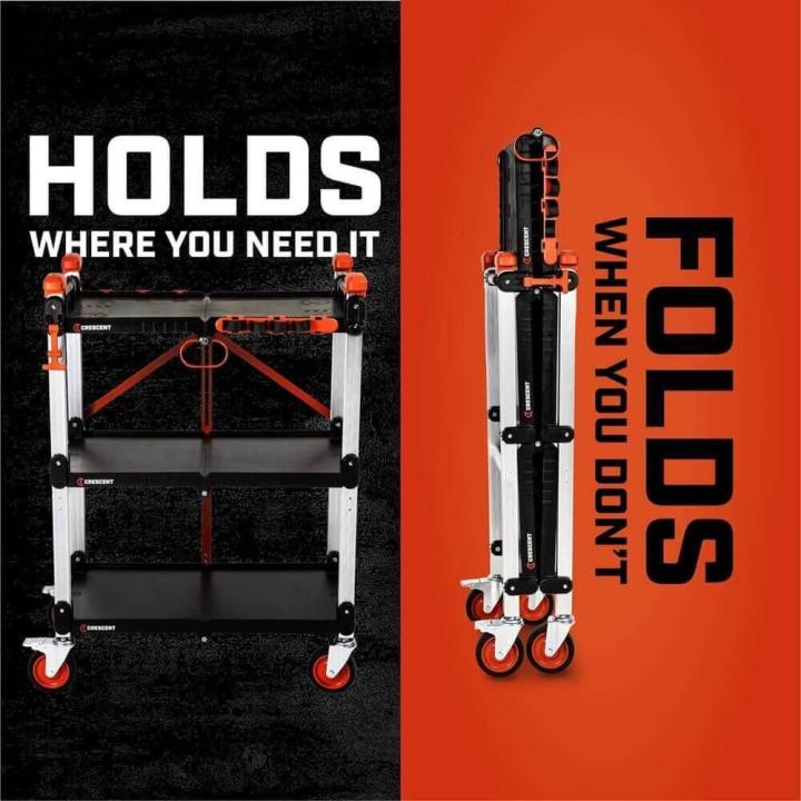 CRESCENT F3SCBL SITERUNNER 3 Shelf Folding Jobsite Cart