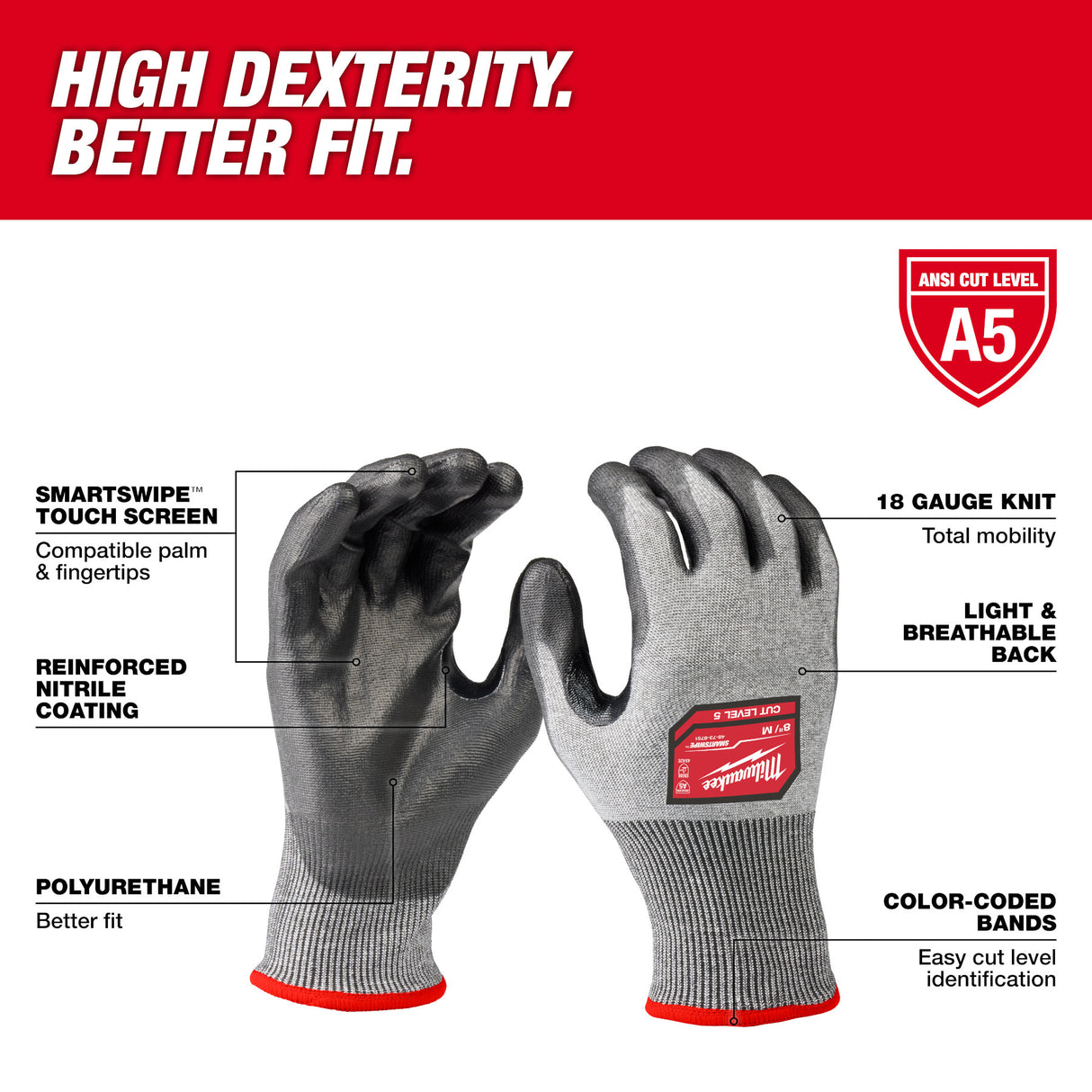 Milwaukee Cut Level 5 High-Dexterity Polyurethane Dipped Gloves 2XL