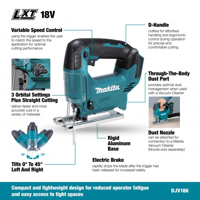 Makita DJV186Z 18V LXT Jig Saw w/D-Handle - Tool Only