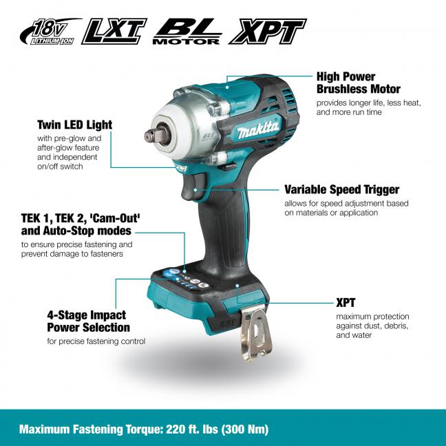 Makita DTW302XVZ 18V LXT Brushless 3/8" Impact Wrench w/Friction Ring - Tool Only